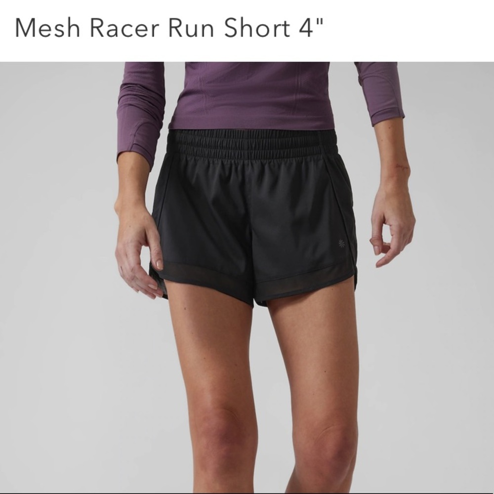 Athleta Mesh Racer Run shorts, black, size XS